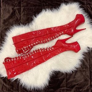 Thigh high red heels patent leather